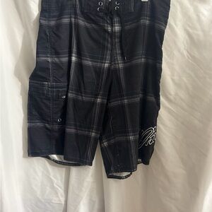 O'Neill Black and Gray Plaid Men's Board Shorts